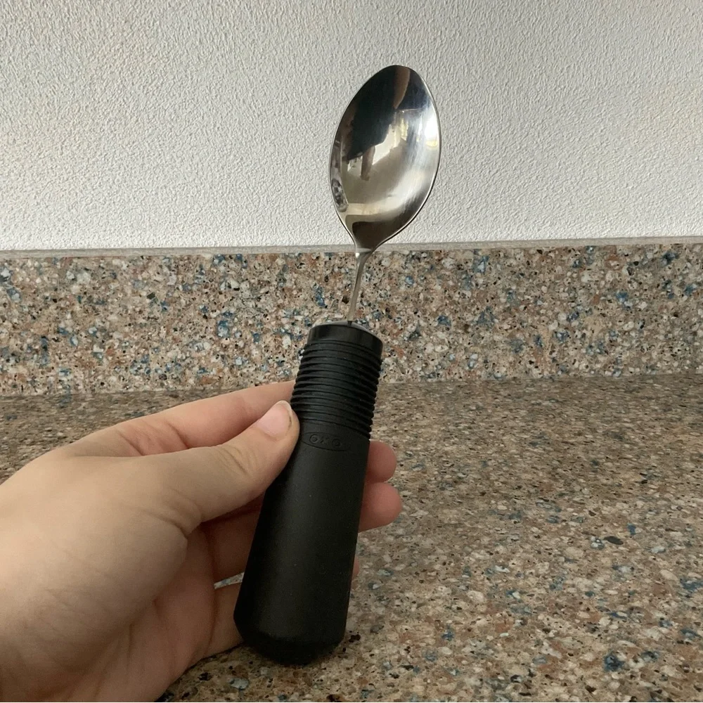 Oxo handicapped fork spoon button assist disabled elderly arthritis